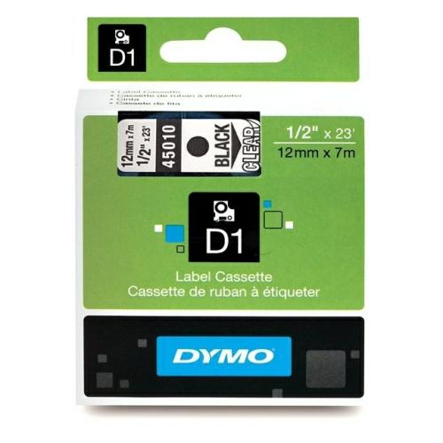 Dymo etiketten zwart op transparant (45010 / S0720500), 12mm, gelamineerd