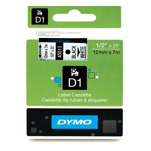 Dymo etiketten zwart op wit (45013 / S0720530), 12mm, gelamineerd