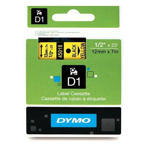 Dymo etiketten zwart op geel (45018 / S0720580), 12mm, gelamineerd