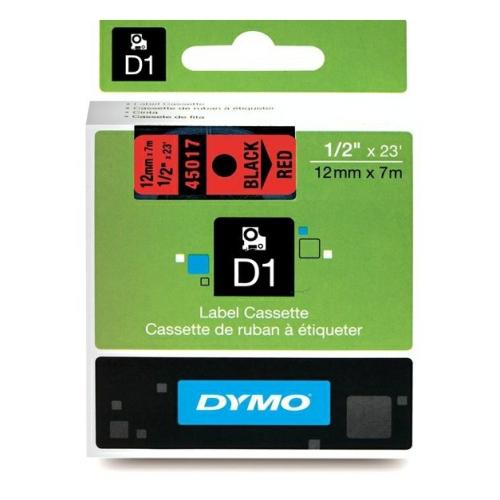 Dymo etiketten zwart op rood (45017 / S0720570), 12mm, gelamineerd