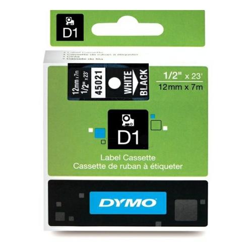 Dymo etiketten wit op zwart (45021 / S0720610), 12mm, gelamineerd