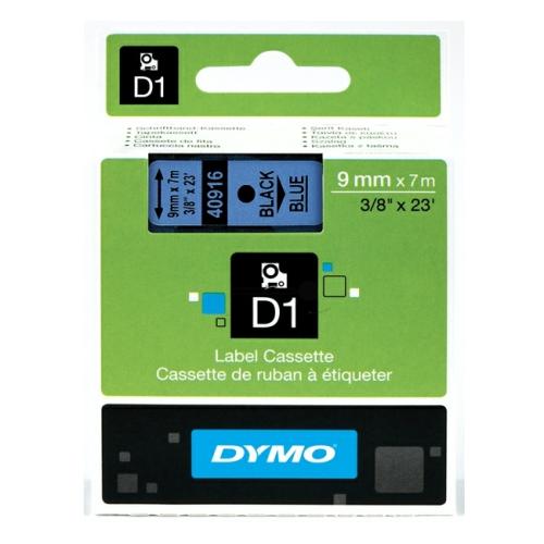 Dymo etiketten zwart op blauw (40916 / S0720710), 9mm, gelamineerd