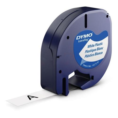 Dymo LetraTag tekstband zwart op wit (91221 / S0721660), 12mm