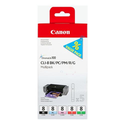 Canon inktcartridge zwart / cyaan foto / magenta foto / rood / groen (0620B027 / CLI8) (multipack)