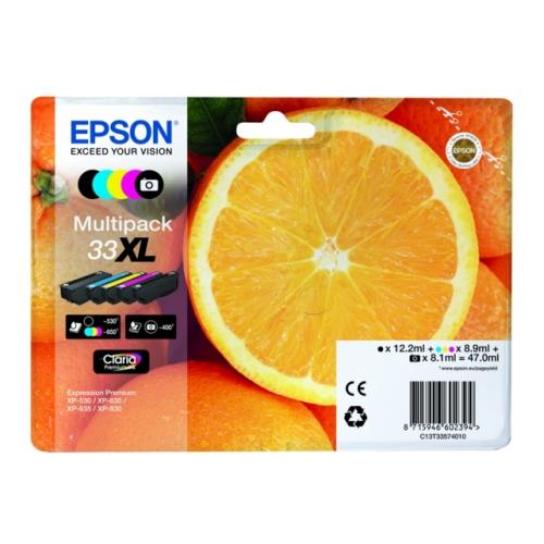 Epson inktcartridge zwart / zwarte foto / cyaan / magenta / geel (C13T33574011 / 33XL) (multipack, hoge capaciteit)